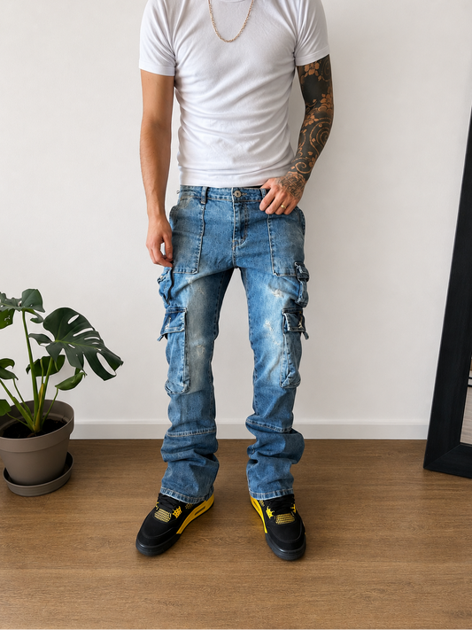 Jeans cargo Flare Azul